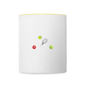 le tennis m’appelle, faut que j’y aille téléphone - Mug contrasté - blanc/jaune - Devant