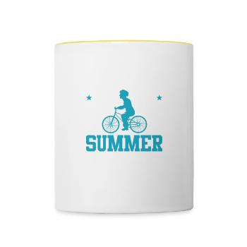 Radsportgeschenk für den Sommer Bike Summer - Tasse zweifarbig - Weiß/Gelb - Vorne