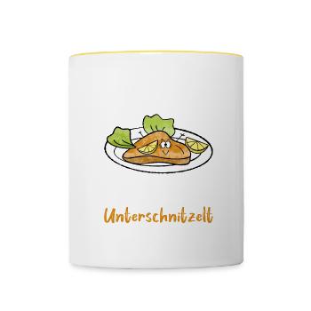 Unterschnitzelt Wiener Schnitzel Fleisch Geschenk - Tasse zweifarbig - Weiß/Gelb - Vorne