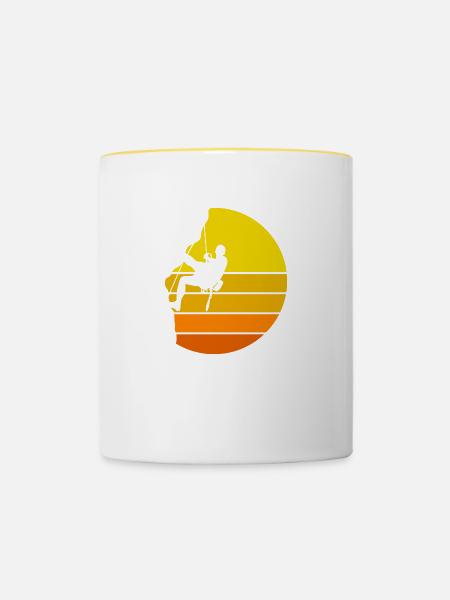 Klettergeschenkidee Bergsteiger Klettergerüst Boulder - Tasse zweifarbig - Weiß/Gelb