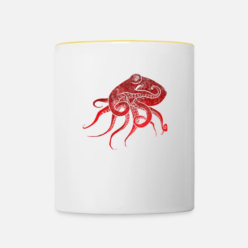 Le calmar rouge - Mug contrasté - blanc/jaune
