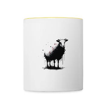 Schaf Schablone Art.-nr - Tasse zweifarbig - Weiß/Gelb - Vorne