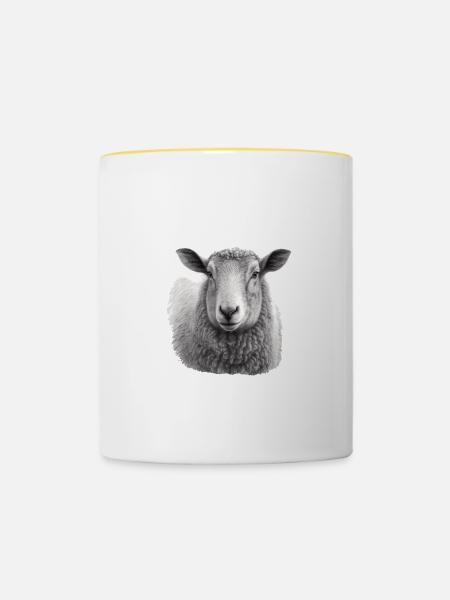 Schaf-porträt - Tasse zweifarbig - Weiß/Gelb