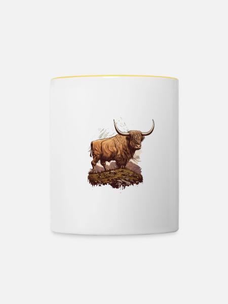 Hochlandkuh - Tasse zweifarbig - Weiß/Gelb