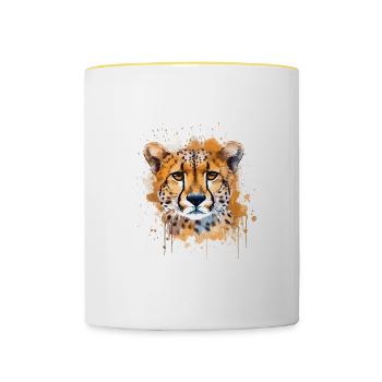 Colorful Art - Cute &; Wild Cheetah design - Contrasting Mug - white/yellow - Front