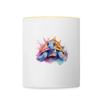 Cute sea turtle watercolor art - Contrasting Mug - white/yellow - Front
