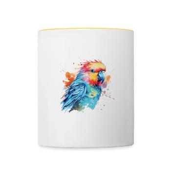 Art de l’aquarelle mignonne perruche - Mug contrasté - blanc/jaune - Devant
