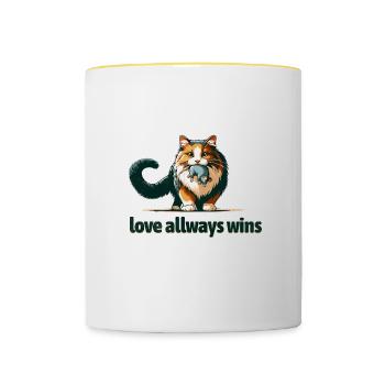 Liebe Gewinnt Immer – Tender Feline Embrace - Tasse zweifarbig - Weiß/Gelb - Vorne