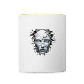 Cracked Wall Surface, Artistic Design - Contrasting Mug - white/yellow - Front