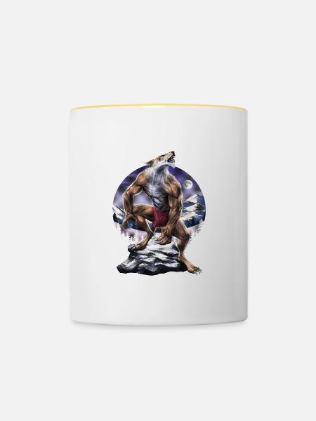 Werwolf Vollmond heult - Tasse zweifarbig - Weiß/Gelb