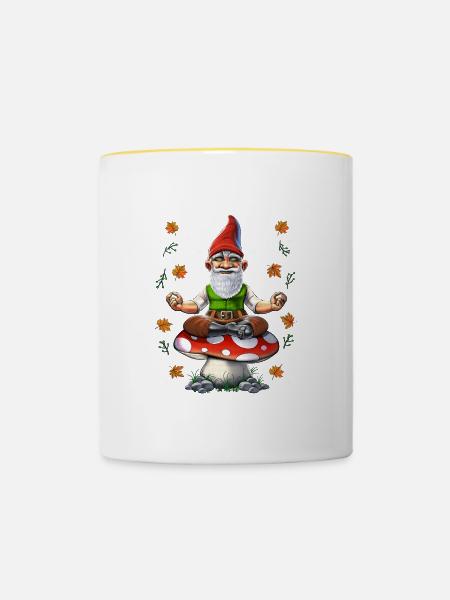 Zwergenpilz-Meditation - Tasse zweifarbig - Weiß/Gelb