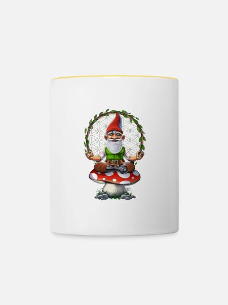 Zwergenpilz-Meditation - Tasse zweifarbig - Weiß/Gelb