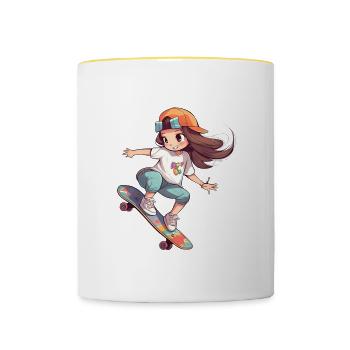 Skater Girl Skateboard Skateboarder Mädchen - Tasse zweifarbig - Weiß/Gelb - Vorne