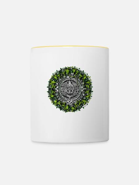Aztekischer Kalender - Tasse zweifarbig - Weiß/Gelb