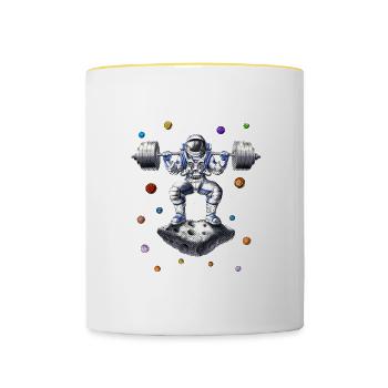 Astronauten-Fitness-Kniebeugen - Tasse zweifarbig - Weiß/Gelb - Vorne