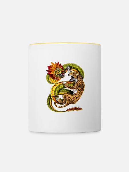 Aztec Jaguar vs Quetzalcoatl - Tasse zweifarbig - Weiß/Gelb
