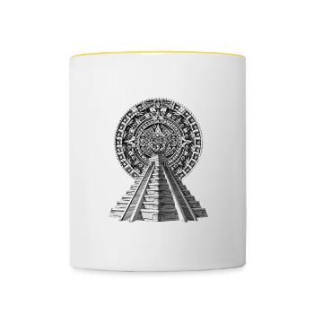 Aztec Pyramid Calendar - Contrasting Mug - white/yellow - Front