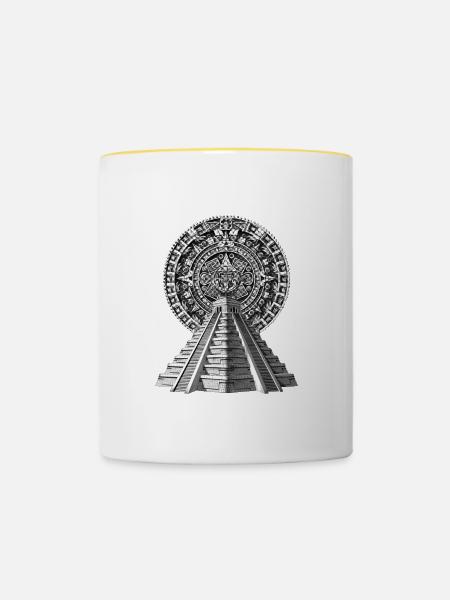 Aztekischer Pyramidenkalender - Tasse zweifarbig - Weiß/Gelb