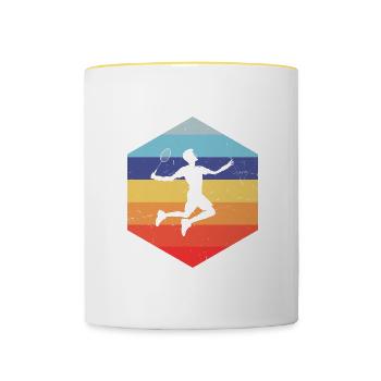 Damen Badminton Herren Federball Badmintonspieler - Tasse zweifarbig - Weiß/Gelb - Vorne