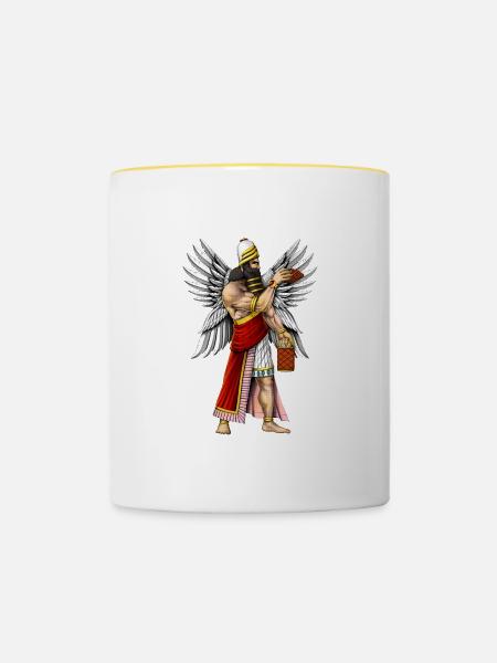 Sumerischer Gott Enki - Tasse zweifarbig - Weiß/Gelb
