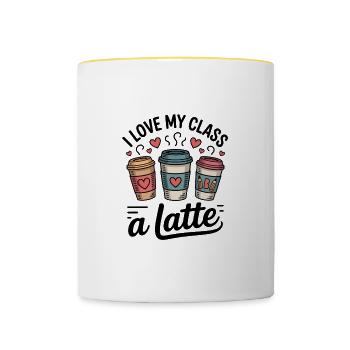 J'aime ma classe, un café au lait pour professeur - Mug contrasté - blanc/jaune - Devant