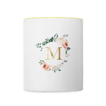 M Monogram Green, Pastel, Wreath - Contrasting Mug - white/yellow - Front