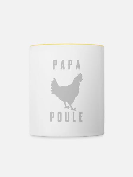 PAPA HEN Hahn Silhouette - Tasse zweifarbig - Weiß/Gelb