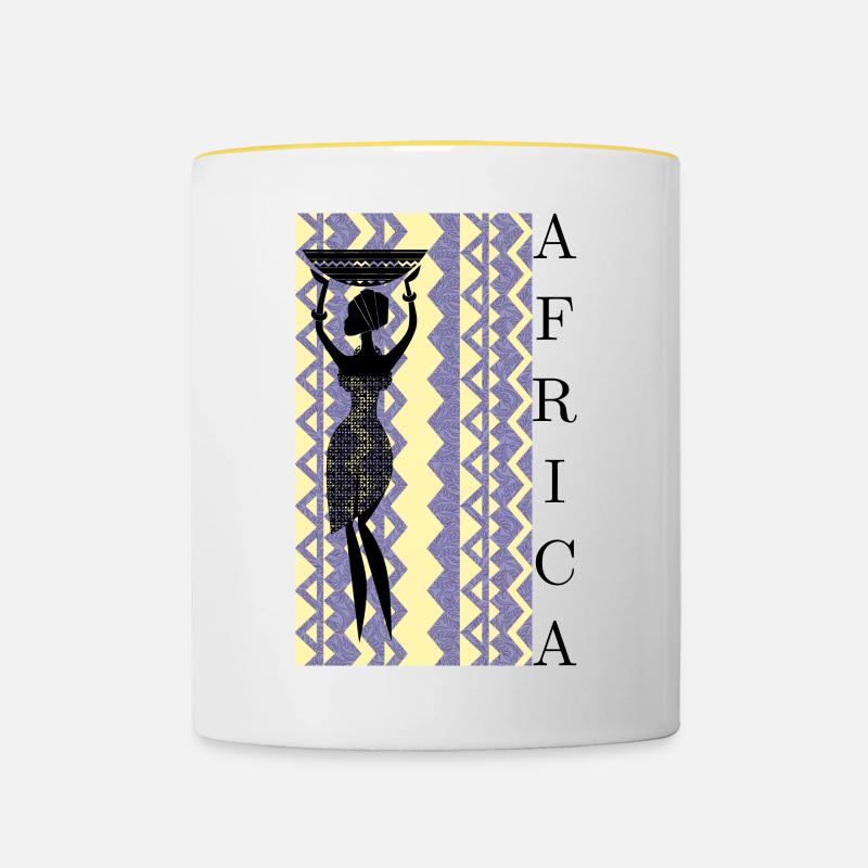 African silhouette with basket - Contrasting Mug - white/yellow
