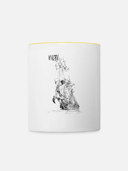 Segelschiff - Tasse zweifarbig - Weiß/Gelb