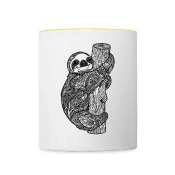 Faultier Zentangle - Tasse zweifarbig - Weiß/Gelb - Vorne