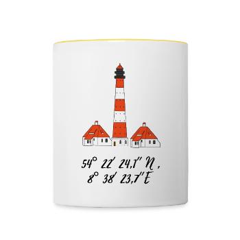 Leuchtturm Westerhever Koordinaten - Tasse zweifarbig - Weiß/Gelb - Vorne