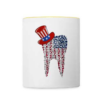 Zahnarzt Zahnarzthelferin Amerika Hut I Geschenk - Tasse zweifarbig - Weiß/Gelb - Vorne