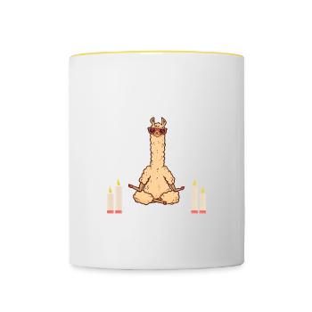 meditierendes Lama entspannt ohne Stress - Tasse zweifarbig - Weiß/Gelb - Vorne