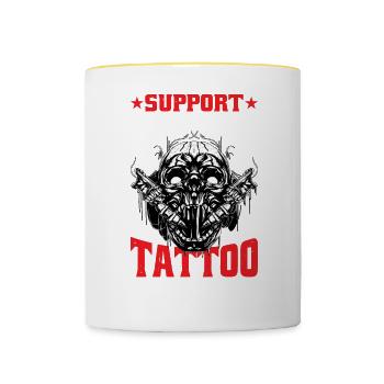 Support Your Local Tattoo Artist - Tasse zweifarbig - Weiß/Gelb - Vorne