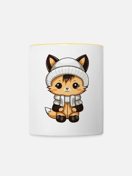 Fuchs Winter Comic - Tasse zweifarbig - Weiß/Gelb
