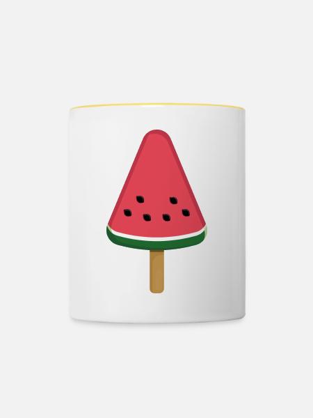 Wassermelonen-Eis am Stiel-Scheibe - Tasse zweifarbig - Weiß/Gelb