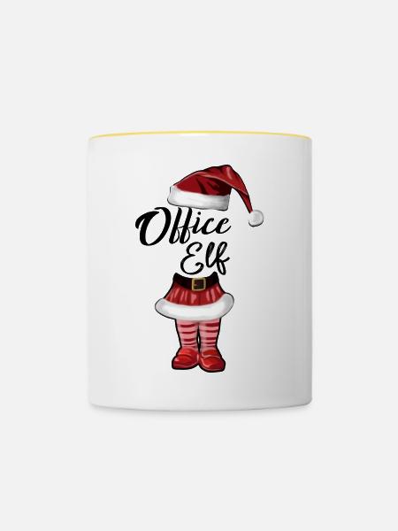 Office Elf – Lustiges Weihnachtsdesign - Tasse zweifarbig - Weiß/Gelb