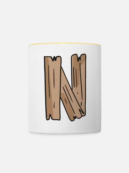 Buchstabe N Holz Holzbuchstabe Name - Tasse zweifarbig - Weiß/Gelb
