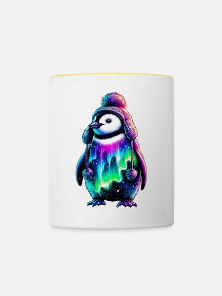 Aurora Borealis Pinguin - Tasse zweifarbig - Weiß/Gelb
