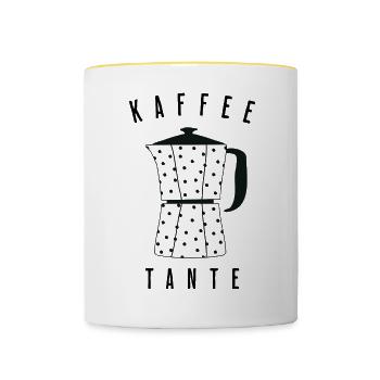 Kaffee Tante - Tasse zweifarbig - Weiß/Gelb - Vorne
