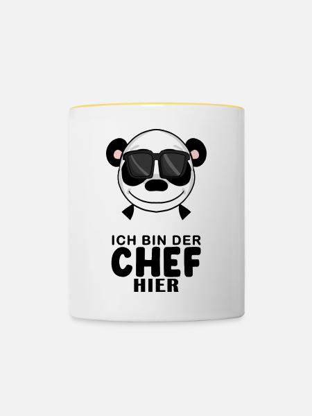 Chef Spruch Anführer Panda Motiv - Tasse zweifarbig - Weiß/Gelb