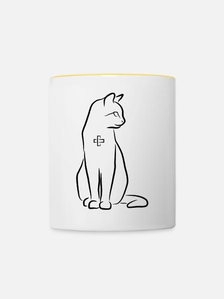 Katzen Erste Hilfe - Tasse zweifarbig - Weiß/Gelb