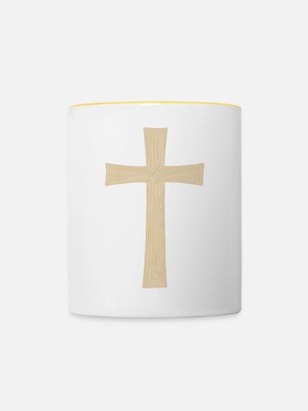 Kreuz - Tasse zweifarbig - Weiß/Gelb