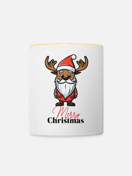 Rentier Weihnachtsmann - Tasse zweifarbig - Weiß/Gelb