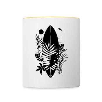 Surfbrett Cartoon Stil - Tasse zweifarbig - Weiß/Gelb - Vorne