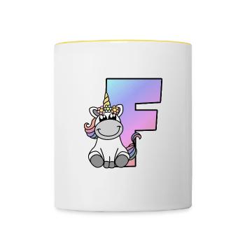 Einhorn Buchstabe F - Tasse zweifarbig - Weiß/Gelb - Vorne