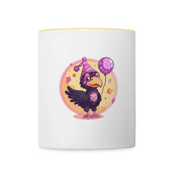 Raven Crow Bird Birthday Baby - Contrasting Mug - white/yellow - Front