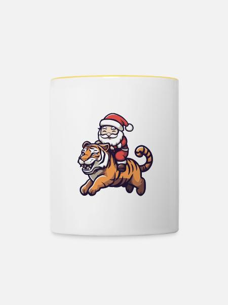 Tiger Weihnachtsmann - Tasse zweifarbig - Weiß/Gelb