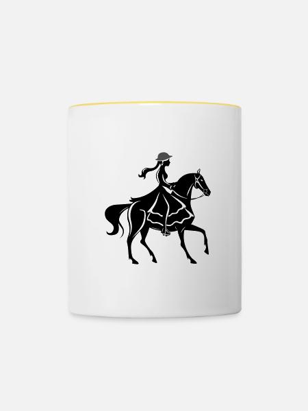 Mädchen Pferd Reiten - Tasse zweifarbig - Weiß/Gelb