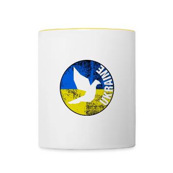 Free Ukraine Pigeon Round Logo - Contrasting Mug - white/yellow - Front